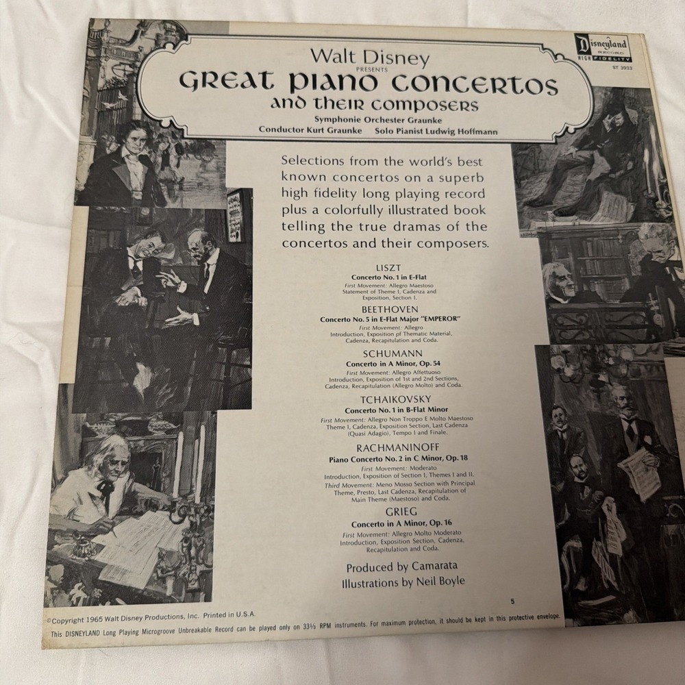 Walt Disney, 1965 Great Piano Concertos And Their Composers LP Record 3933 - Picture 14 of 16